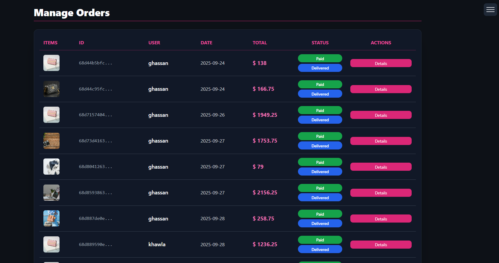 Admin Portal - Order Management
