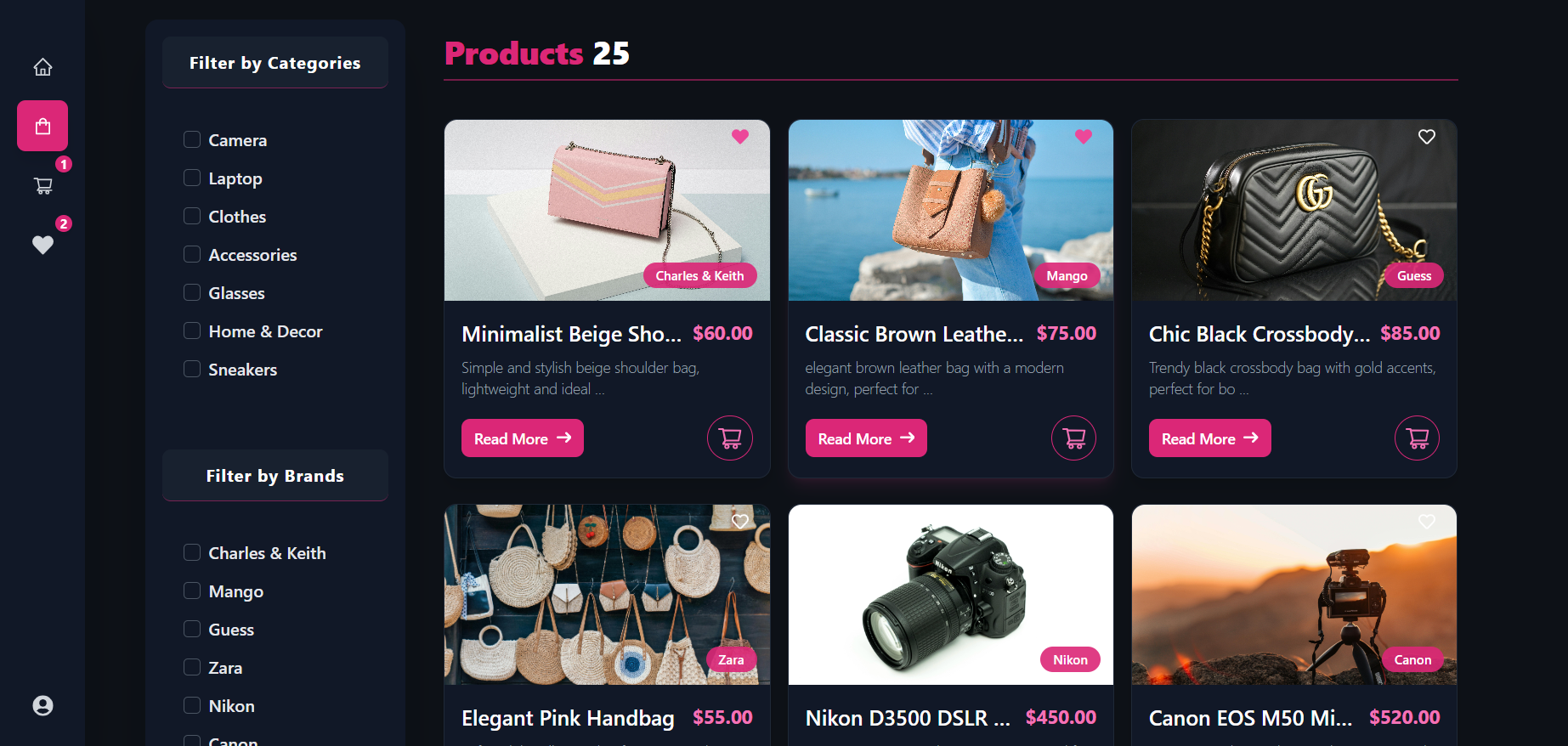 Shop Page with Filtering