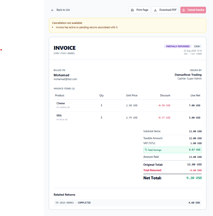 Multi-Currency Invoicing, Partial Returns & Accounting Guardrails